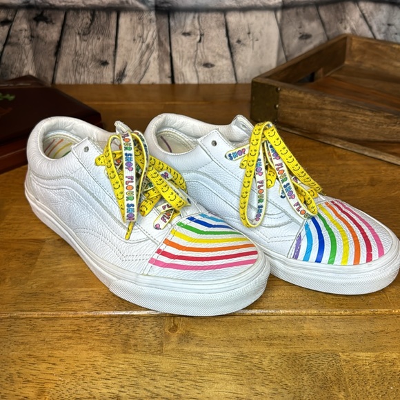 Vans flour shop white leather and rainbow sneakers women’s 7 or mens 5.5 - Picture 2 of 7